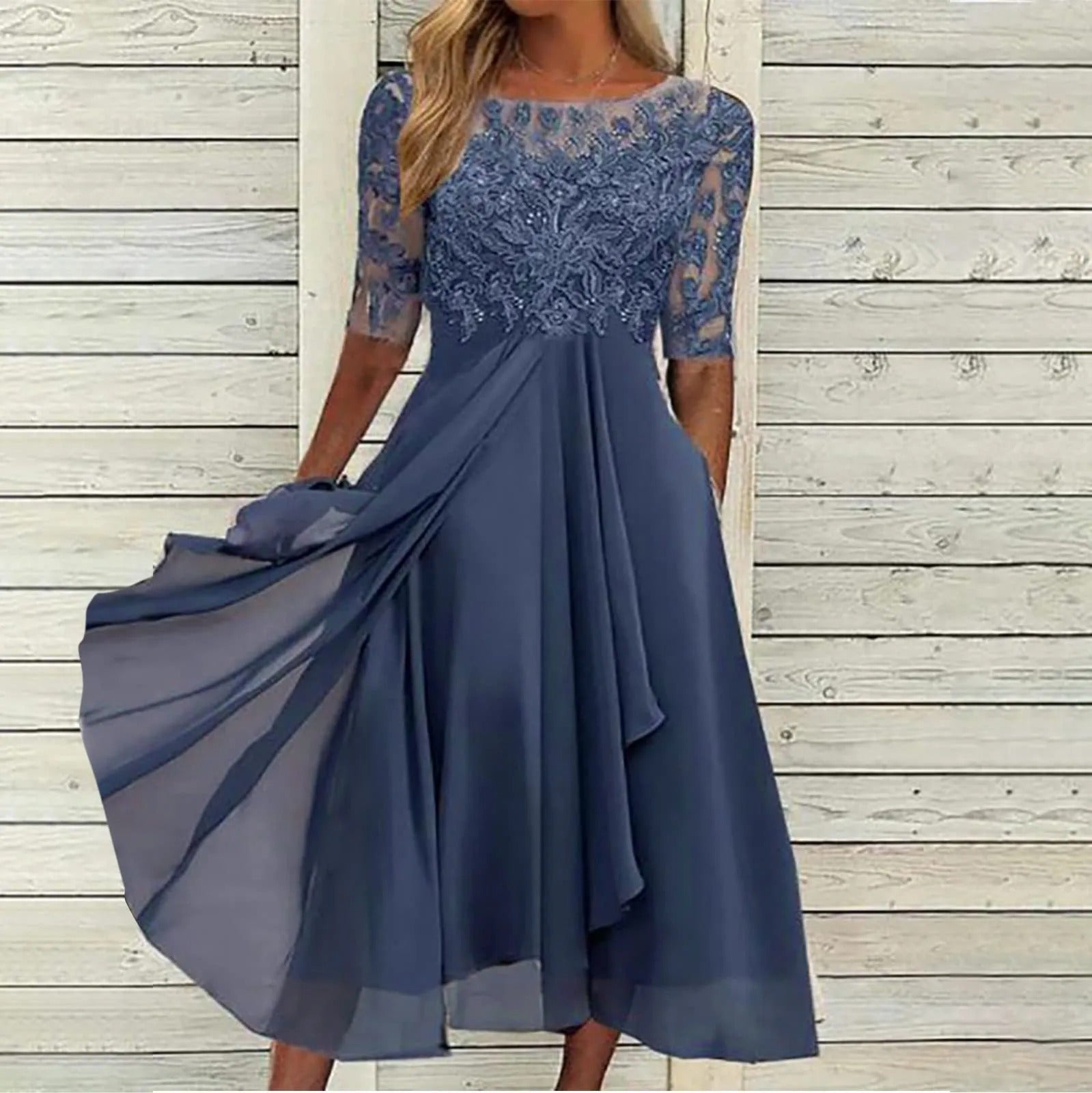 Scarlett™ - Lace Sleeve Midi Dress